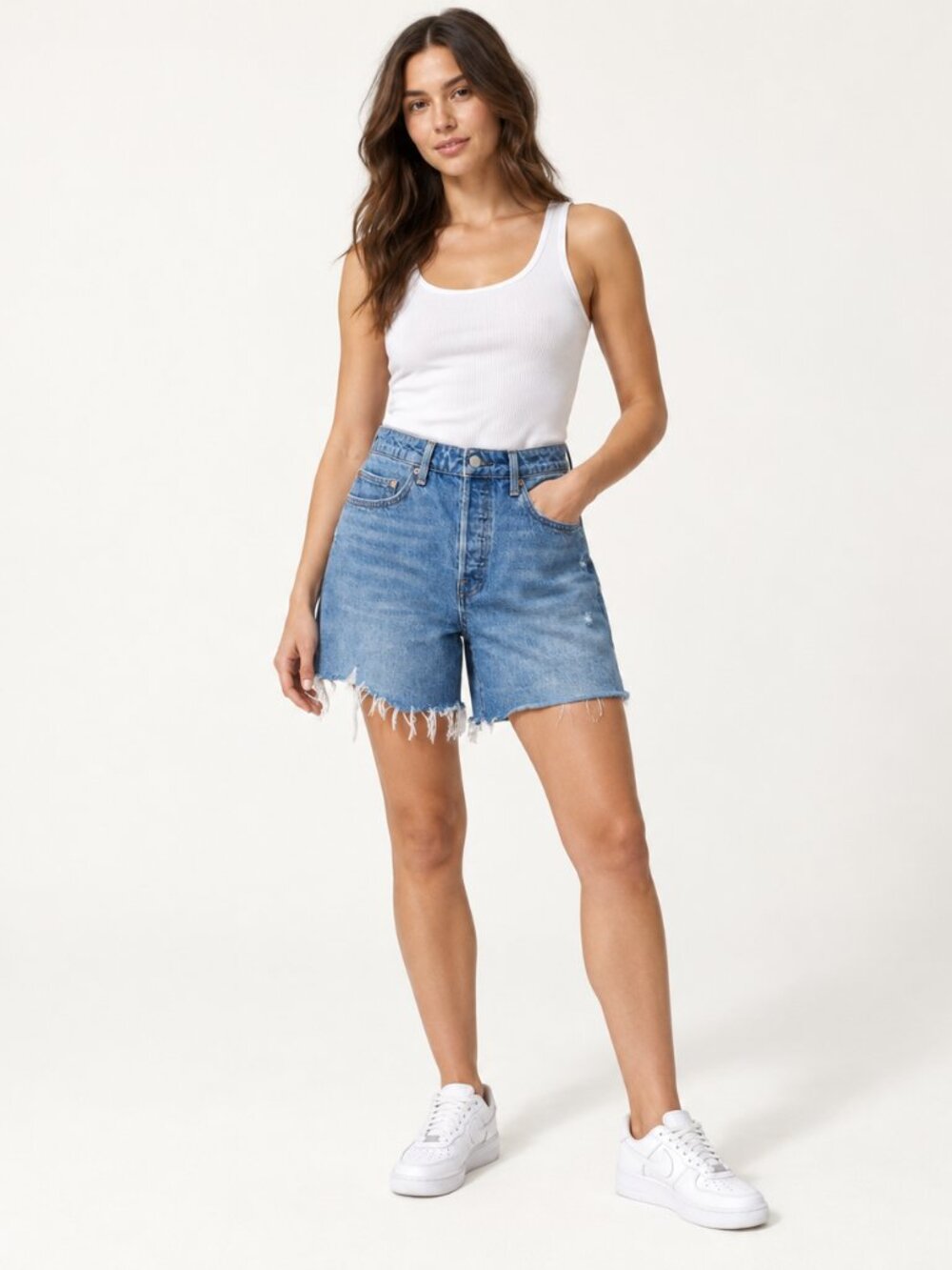 Denim Forum The Ex-Boyfriend Mid-Thigh Denim Shorts Size 30 Aritzia